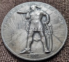 60mm . Országos Testnevelési Tanács  (Lehel vezér)  cc1930 . Ezüstözött bronz emlékérem. Berán Lajos