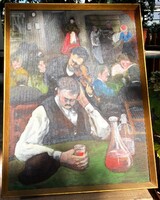 Kulcsár József festőművész (1921- ): Kocsmában olaj festmény