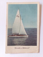 Old postcard photo lettercard 1955 Lake Balaton sailing boat