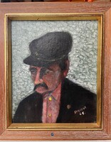 Kulcsár József festő (1921- ) "Pensioner" (nyugdíjas) 1965, régi olaj festmény Malmö 1976.