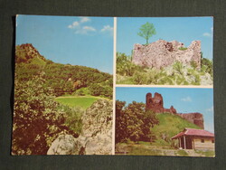 Képeslap,Salgótarján,mozaik,Salgó várrom,Petőfi kunyhó látkép,részlet, 1973-
