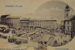 Pécs - Széchenyi-tér / vásár -   régi fotó képeslap - Eszéki nyomda;  Ficher F .kiadás ,Pécs