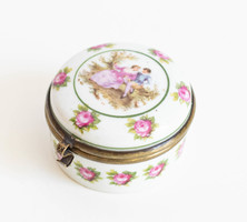 Vintage porcelán szelence, rokokó ékszeres doboz - kincsesláda, viktoriánus stílus