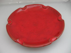 Retro marked burgundy red Hungarian ceramic ashtray by Iparművészeti Vállalat