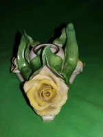 Gyönyörű antik HERENDI sárga rózsás porcelán gyertyatartó 10 x 7 cm HIBÁTLAN a képek szerint
