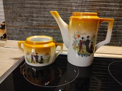 Antique Hollóházi Japanese Pattern Sugar Container and Teapot Lidless