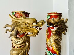 SÁRKÁNYOS OSZLOP PÁR, RÉGI KÍNAI, BOLT, ÉTTEREM, ÜZLET DEKORÁCIÓ RETRO VINTAGE CHINESE DRAGON PILLAR