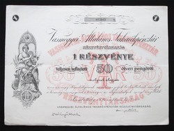 Vasmegyei Általános Takarékpénztár részvény 50 pengő 1926 - Szombathely