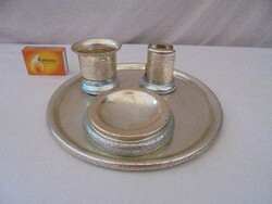 Retro asztali dohányzó, cigarettás készlet - hamutál, cigi tartó, gyufa tartó, tálca - együtt