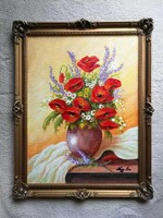 Nagy Éva - Pipacsok- Festmény , közvetlen a művésztől, csendélet