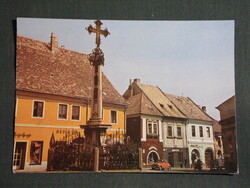 Képeslap,Szentendre,Marx tér a Pestis kereszttel látkép, részlet, 1979-