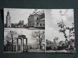Képeslap,Szécsény,mozaik,harangláb,emlékmű,templom,tanácsháza,utca látkép, részlet, 1963-