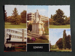 Képeslap,Szarvas,mozaik,Arborétum erdő,park,szövetkezet,Tessedik szobor,utca részlet, 1976-