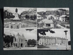 Képeslap,Szekszárd,mozaik,Garay tér,szobor,emlékmű,park,tanácsháza,szálló látkép,részlet, 1963-