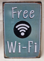 Fém FREE WI-FI feliratú dombornyomott tábla hibátlan állapotban