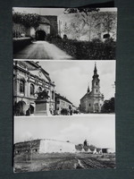 Képeslap,Szigetvár,mozaik,vár,várfal,oroszlán szobor,templom,utca,tér látkép,részlet, 1963-