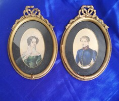 Biedermeier festmény pár. Cca. 1860, eredeti keretben!