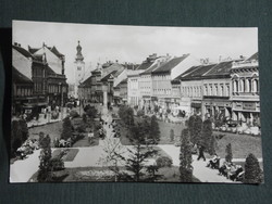 Postcard, Szombathely, mosaic, Republic Square, parks, shops view, details, 1963-