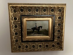 Ferenc József lovon / olajfestmény, aranyozott keretben
