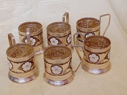 Tea cup holder aluminum vintage Podstakannik Soviet Union retro 6pcs together