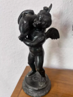 PATINÁZOTT BRONZ SZÖKŐKÚT, ÁMOR DELFINNEL ,CHIURAZZI ÖNTÖDÉ, NÁPOLY, 19.