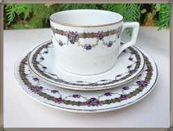 Ritka ibolya mintás 3 részes Zsolnay porcelán szett