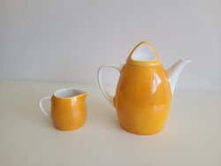 Régi retro sárga Gránit nagy 1,5 l teáskanna és kiöntő okkersárga kanna mid century