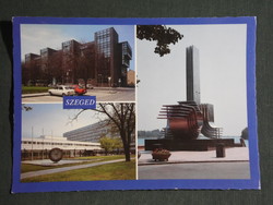 Képeslap,Szeged,mozaik,könyvtár,egyetem gömb,árvízi emlékmű látkép,részletek, 1989-
