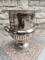 Sparkling wine cooler bucket, wine cooler, drink cooler, large decorative silver-plated container with handles and floral holder