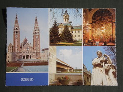 Képeslap,Szeged,mozaik,Fogadalm,szerb templom,városháza,Tisza híd,Dankó szobor,részletek, 1983-