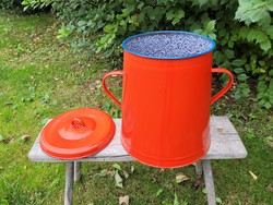 Zománcos régi 18 L nagy piros vas zománcozott fedeles bödön vintage zsírosbödön 18 literes