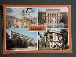 Képeslap,Szeged,mozaik,Lenin szobor,városháza,egyetem,park,szökőkút,utca részlet, 1983-