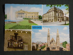 Képeslap,Szeged,mozaik,Fogadalmi templom,egyetem,múzeum,színház,zenélő óra ,részletek, 1973-