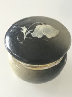 Alabaster Jewelry Box with Flower Pattern on Top, 5.5 cm Diameter