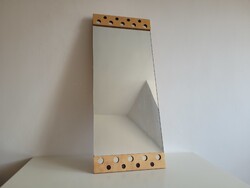 Régi retro 97,5 cm fakeretes réz díszítéses fali tükör mid century előszoba tükör