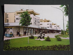 Postcard, Tiszaújváros, Lenin City, Mother-Daughter statue park, traffic, pavilion, shops, detail, 1979-