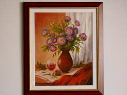 Nagy Éva - Lila őszirózsák.50x40 cm .Festmény , közvetlen a művésztől, csendélet