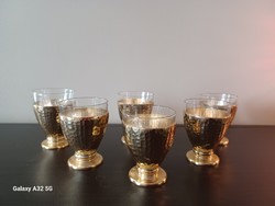 Retro arany fémtalpú likőrös pohár készlet