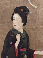Antik japán selyemfestmény pár – Meidzsi-kor (1900 körül) – Bijin-ga stílus