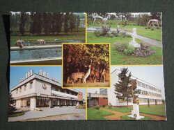 Postcard, Tamási, mosaic, school, deer, Dám hotel, shopping center, beach landscape, detail, 1986-