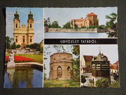 Képeslap,Tata,mozaik,templom,park,Öreg tó,mecset,óratorony,vár látkép,részlet , 1976-