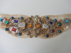 Vintage French Jose Cotel Large Belt with Stones and Gilded Decorations