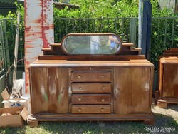 Hatalmas art-deco sideboard komód tükrös tálaló a 30as évekből antik retro vintage bútor diófa tükör