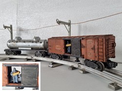 O3 Lionel 0-ás 1 db egyedi 3464 +1 db 6465 vasútmodell tehervagonok – tolóajtó önműködő - Aranyvonat