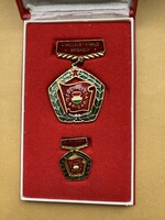A Vállalat Kiváló Brigádja kitüntetés miniatűrrel dobozában - szocialista kitüntetés