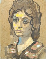 Markó Sándor: Violetta portréja - szentendrei festő, női portré - tempera festmény