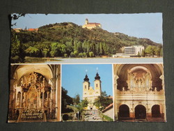 Képeslap,Tihany,mozaik, Apátsági templom belső,oltár,király sír látkép,részlet, 1979-