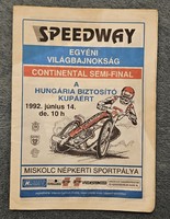 1992-es miskolci egyéni világbajnokság elődöntő salakmotor programfüzet!