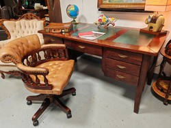 Excellent Condition Genuine Leather Chesterfield-Style Captain's Chair, Handmade Rolling Leather Swivel Chair