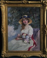 Rudolf BRETSCHNEIDER (1866-1924): Fiatal hölgy portréja, olaj festmény